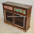 Recycled Scrap Color Wood Iron Jali Panel Sideboard